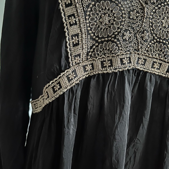 JOHNNY WAS rare black tunic top/dress tan-gold embroidery size large - Picture 3 of 9